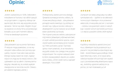 Opinie o odbiorach mieszkań: gwiazdki i fragmenty recenzji.